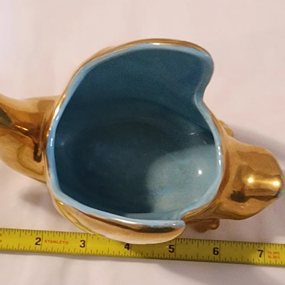 1950's  Gold Swan Ceramic Jewelry‎ Holder- Blue Unbranded